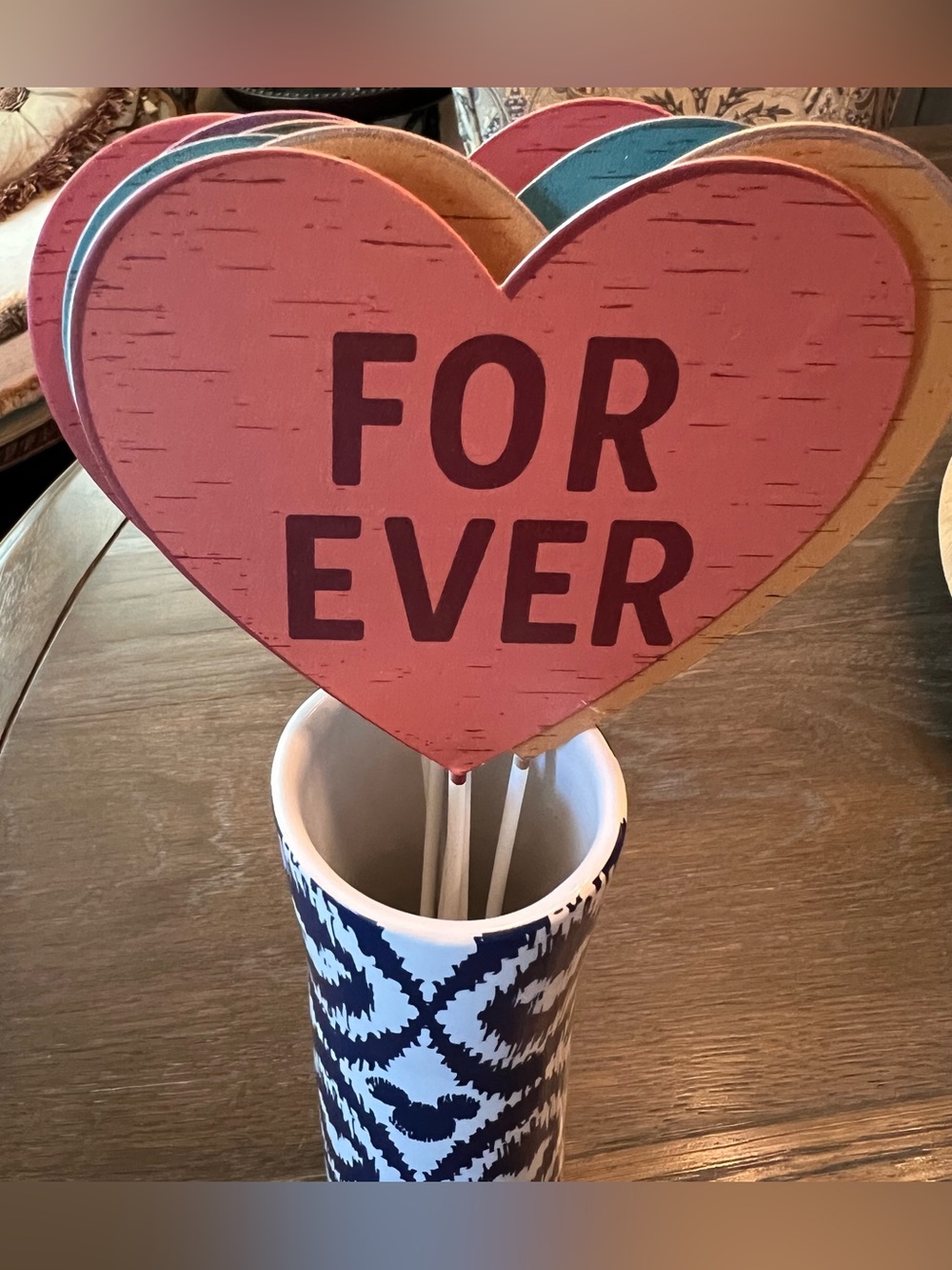Multicolored Heart Picks Accent - FOR EVER Table/Garden Pick sets of 6 - Picture 2 of 10